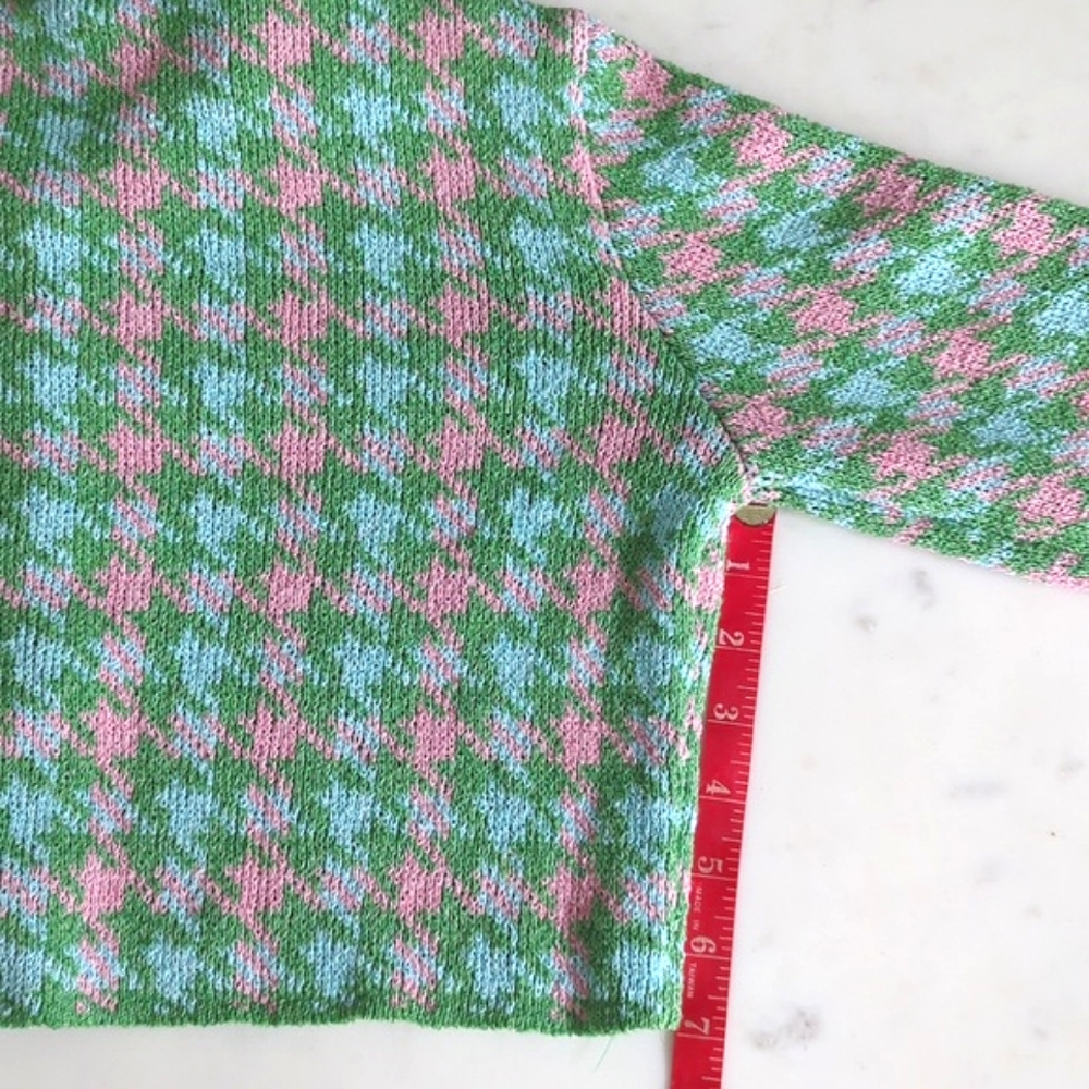 ZARA Houndstooth Knit Crop Cardigan & Skirt Set 2 pc S pink green mini skirt - Picture 13 of 13